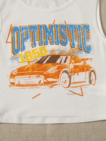 Teen Girls Letter and Car Print Tank Top