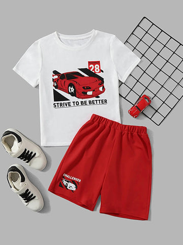 Boys Car & Slogan Graphic Tee & Track Shorts