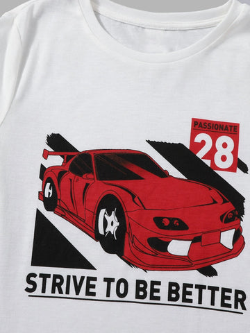 Boys Car & Slogan Graphic Tee & Track Shorts