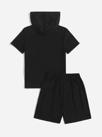Boys Reflective Graphic Print Hooded Tee & Track Shorts