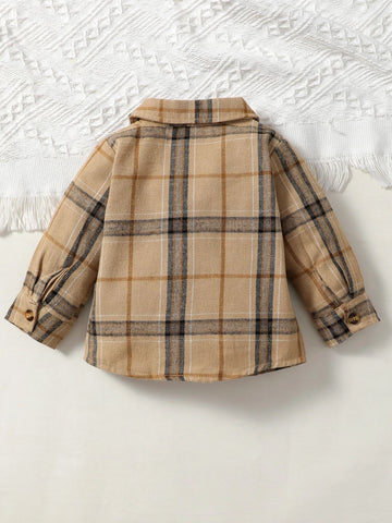 Baby Plaid Button Front Flap Pocket Patched Shirt
