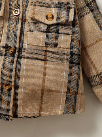 Baby Plaid Button Front Flap Pocket Patched Shirt