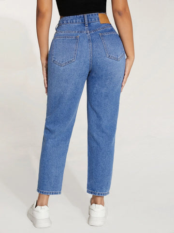 PETITE High Waist Patched Detail Tapered Jeans