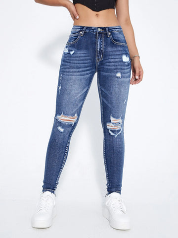 Ripped Moustache Effect Skinny Jeans