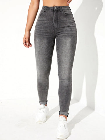 Zipper Fly Skinny Jeans