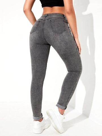 Zipper Fly Skinny Jeans