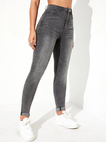 Zipper Fly Skinny Jeans