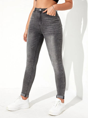 Zipper Fly Skinny Jeans