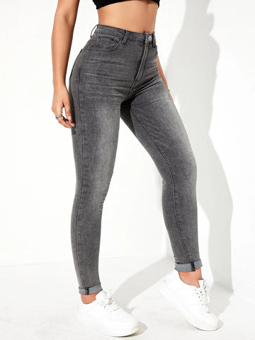 Zipper Fly Skinny Jeans