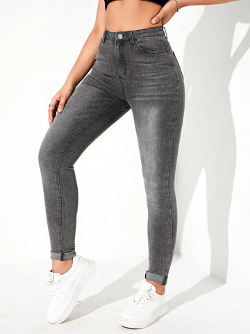Zipper Fly Skinny Jeans