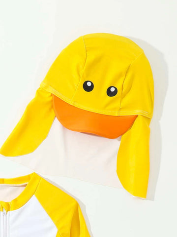 Baby Two Tone Raglan Sleeve One Piece Swimsuit & Hat