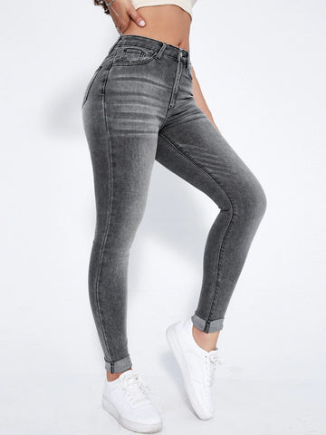 Zipper Fly Skinny Jeans