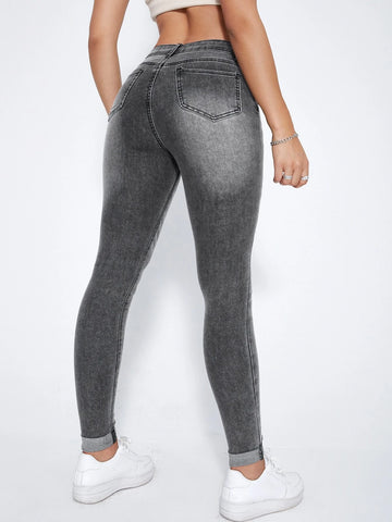 Zipper Fly Skinny Jeans