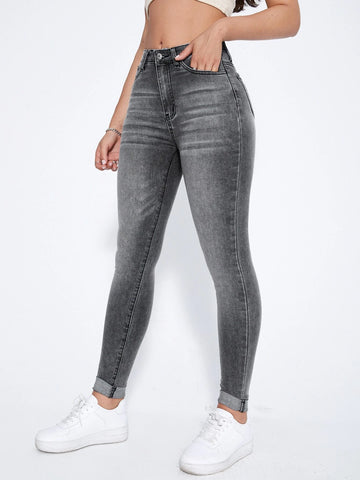 Zipper Fly Skinny Jeans