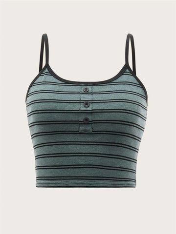 ROMWE STPL Striped Button Crop Cami