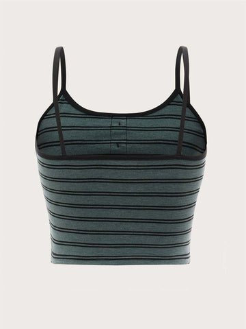 ROMWE STPL Striped Button Crop Cami