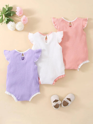Baby 3pcs Contrast Binding Ruffle Trim Bodysuit