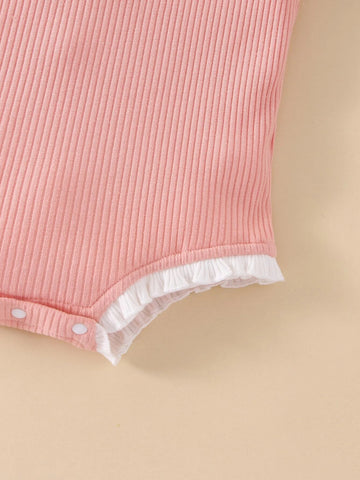 Baby 3pcs Contrast Binding Ruffle Trim Bodysuit