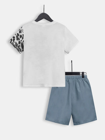 Boys 3D Leopard Print Tee & Drawstring Waist Shorts