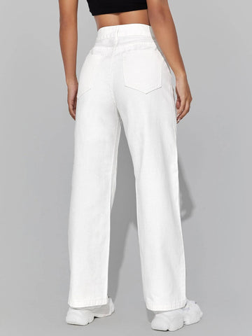 PETITE High Waisted Zip Fly Wide Leg Jeans