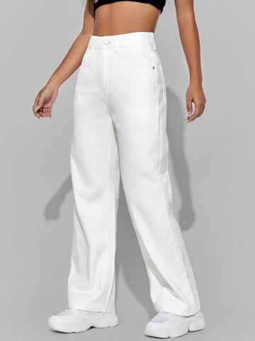 PETITE High Waisted Zip Fly Wide Leg Jeans