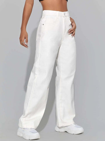 PETITE High Waisted Zip Fly Wide Leg Jeans