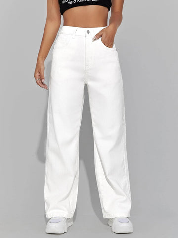 PETITE High Waisted Zip Fly Wide Leg Jeans