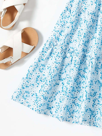 Girls Bow Patched Top And Ditsy Floral Skirt