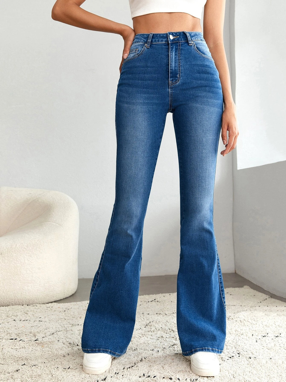 Tall High Waist Bleach Wash Flare Leg Jeans