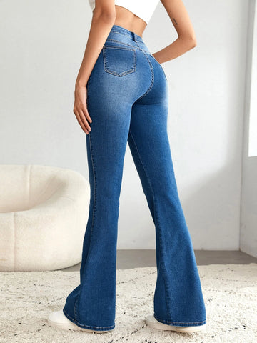 Tall High Waist Bleach Wash Flare Leg Jeans