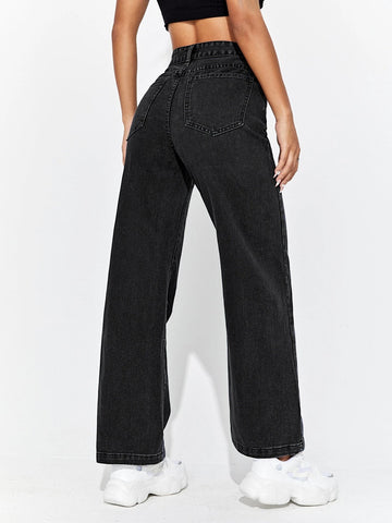 PETITE High Waisted Zip Fly Wide Leg Jeans