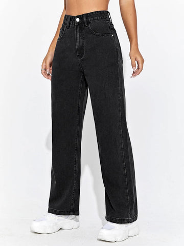 PETITE High Waisted Zip Fly Wide Leg Jeans