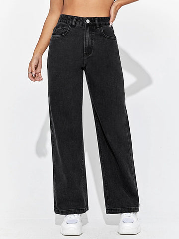 PETITE High Waisted Zip Fly Wide Leg Jeans