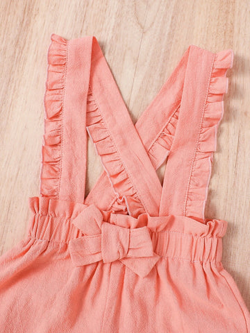 Baby Butterfly Sleeve Tee & Ruffle Trim Bow Front Overall Shorts