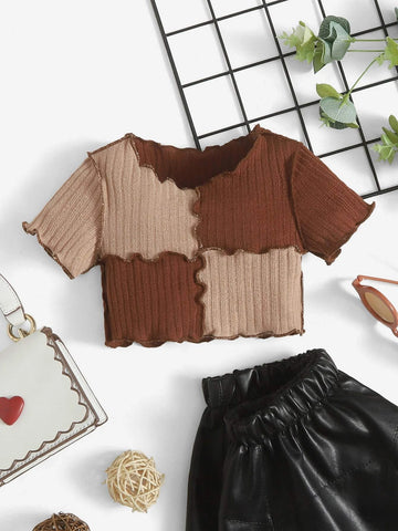 Baby Colorblock Lettuce Trim Crop Tee