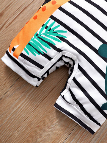 Baby Striped & Cartoon Graphic Romper & Hat
