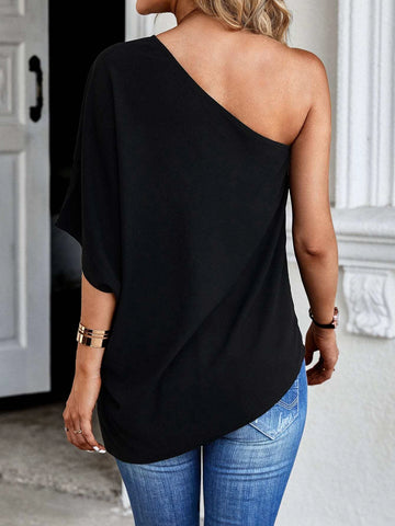 One Shoulder Dolman Sleeve Blouse