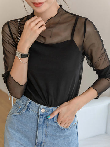DAZY Color Block Flounce Sleeve Top