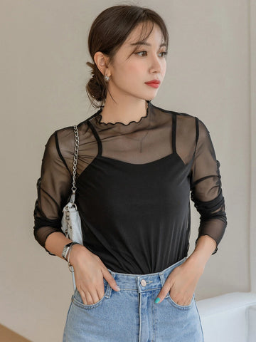 DAZY Color Block Flounce Sleeve Top