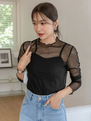 DAZY Color Block Flounce Sleeve Top