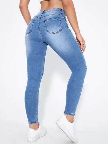 Ripped Moustache Effect Skinny Jeans