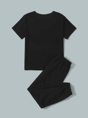 Boys Color Block Tee & Drawstring Waist Sweatpants