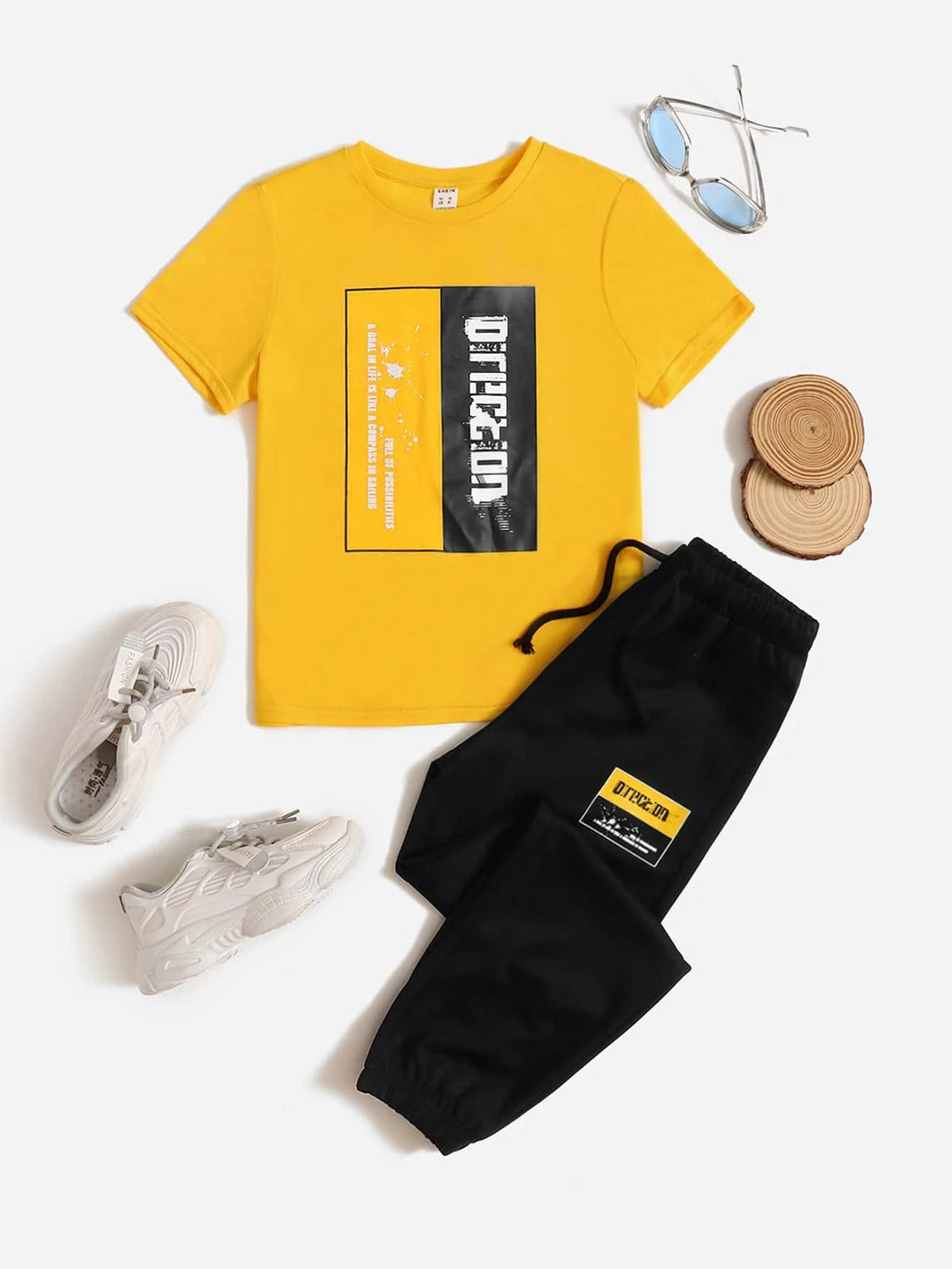 Boys Slogan Graphic Tee & Drawstring Waist Sweatpants