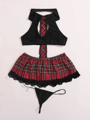 Tartan School Costume Set With Thong