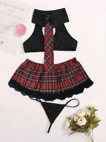 Tartan School Costume Set With Thong