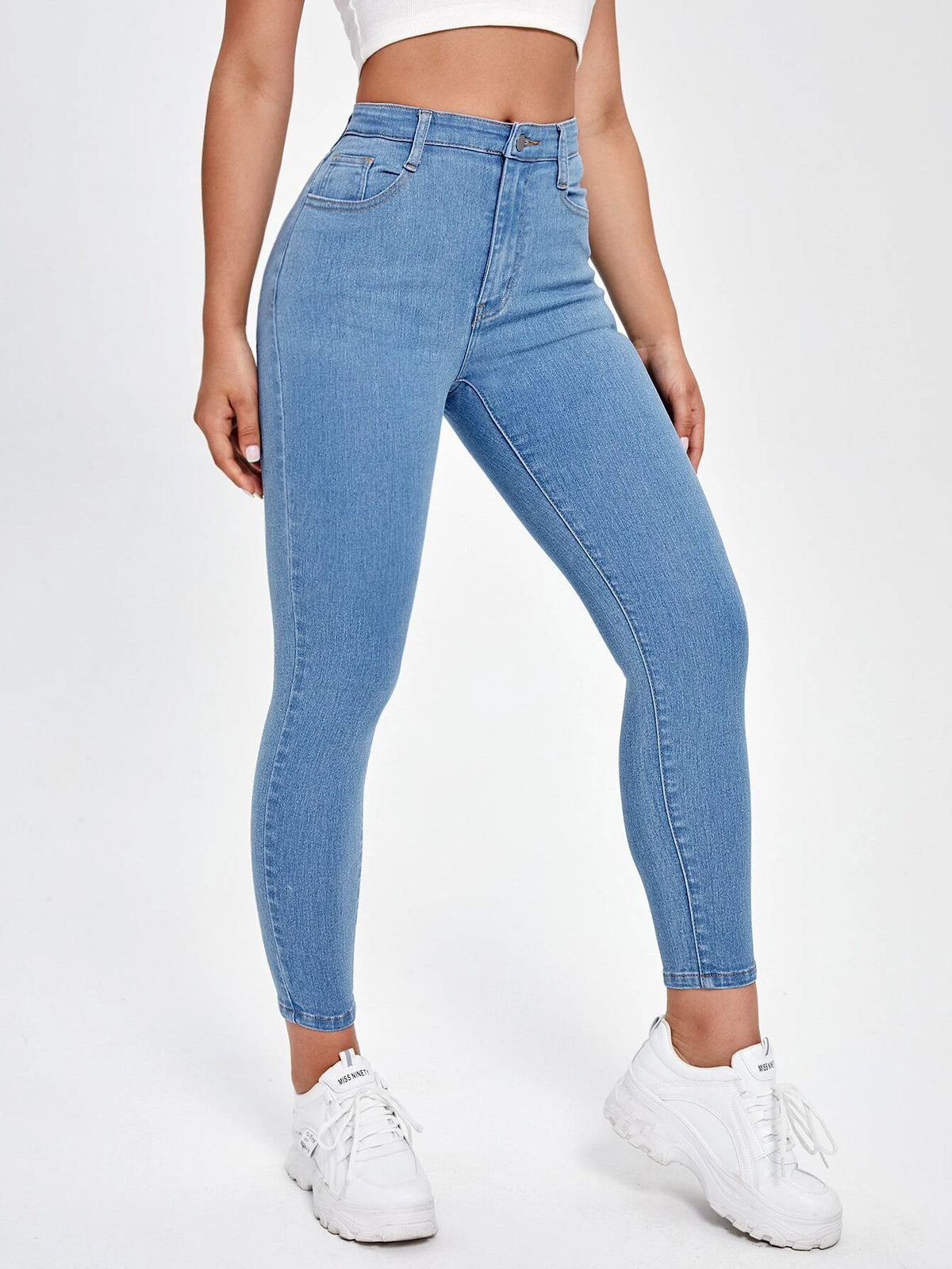 PETITE Solid Zipper Fly Skinny Jeans