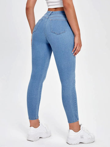 PETITE Solid Zipper Fly Skinny Jeans