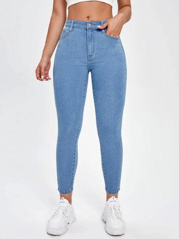 PETITE Solid Zipper Fly Skinny Jeans