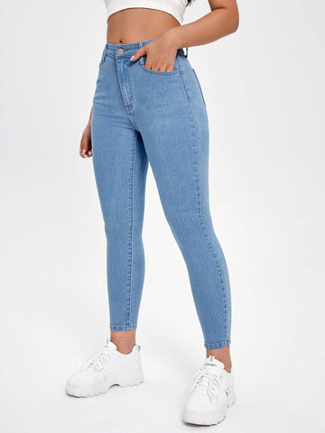 PETITE Solid Zipper Fly Skinny Jeans