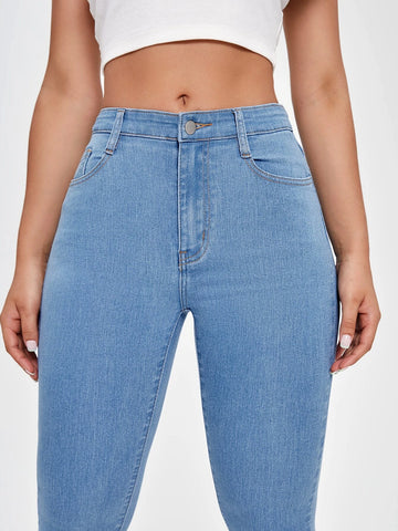 PETITE Solid Zipper Fly Skinny Jeans